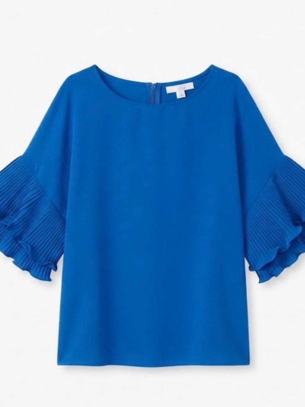 K Jordan Royal Blue Crystal Pleated Ruffle Sleeve Top